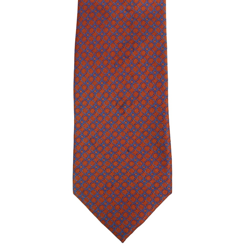 Beau Brummel Soho Silk Tie Orange Blue Geometric Pattern Jacquard 3.25x59in